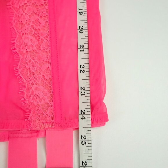 Victoria's Secret Garter Slip Women's Size 34B Neon Pink Lace Boned Corset Teddy - Picture 12 of 15